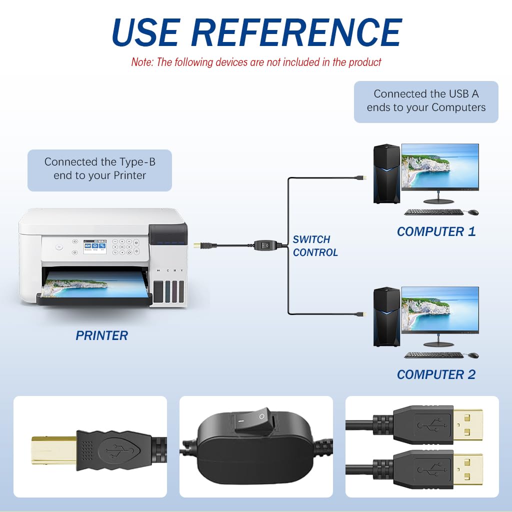 Verilux® 5FT Printer Cable with Switcher, Dual USB to USB-B Printer Cable for Two Computers Nylon Gold Plated Printer Cable for HP, Canon, Dell, Epson, Lexmark, Xerox, Samsung and More Verilux® 5FT Printer Cable with Switcher, Dual USB to USB-B Printer Cable for Two Computers Nylon Gold Plated Printer Cable for HP, Canon, Dell, Epson, Lexmark, Xerox, Samsung and More